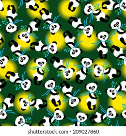 Vector illustration. Cute cartoon seamless with  panda and flowers