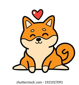 Vector illustration of cute cartoon shiba in love isolated on white. Cute and funny dog with hearts for Valentines day.