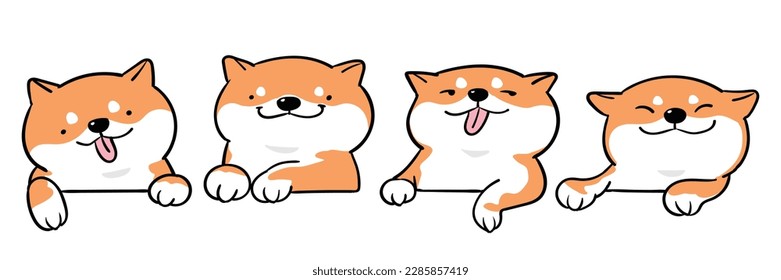 Vector Illustration of Cute Cartoon Shiba Inu Head Characters on Isolated Background