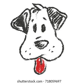 Vector illustration with cute cartoon sketch dog, symbol of new year. Holidays greeting card.
