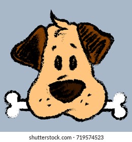 Vector illustration with cute cartoon sketch dog with tongue, symbol of new year. Holidays greeting card.