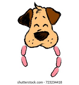 Vector illustration with cute cartoon sketch dog, symbol of new year. Holidays greeting card.