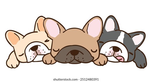 Ilustração vetorial de bonitos desenhos animados adormecidos franceses Bulldogs em fundo isolado