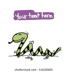 Vector illustration of  cute cartoon snake character in sketch style.