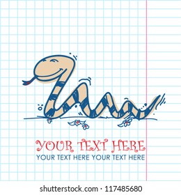 Vector illustration of  cute cartoon snake character in sketch style.
