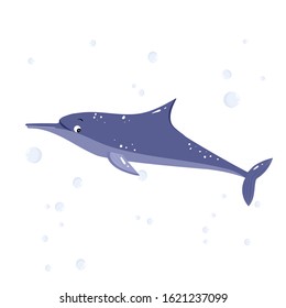 Vector illustration of a cute cartoon spinner dolphin. Sea and ocean animal, for children's room prints, clothes patterns, cards