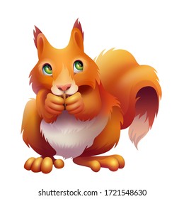 Vector illustration of cute cartoon squirrel with nut