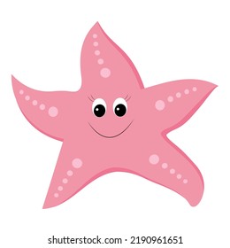Vector illustration of cute cartoon starfish. Smiling sea character. Isolated element on white background.