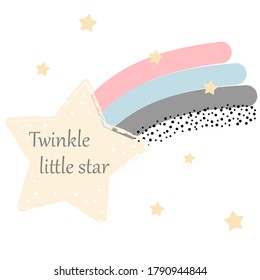 Vector illustration with cute cartoon stars and rainbow for kids room design. Hand drawn graphic. Perfect for baby postcard, brochure, flyer, page, banner, book, wall decoration