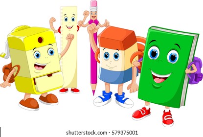 Vector illustration of cute cartoon stationery