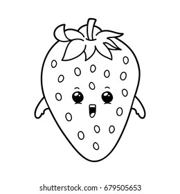 Vector illustration of cute cartoon strawberry for children, coloring page