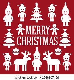 Vector illustration of cute cartoon style Christmas characters with Merry Christmas message
