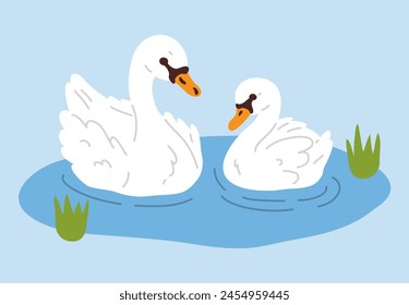 Vector illustration of cute cartoon swan family for digital stamp,greeting card,sticker,icon, design