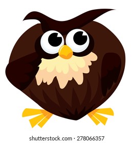 A vector illustration of a cute cartoon thinking owl.