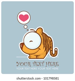 Vector illustration of cute cartoon tiger and heart.