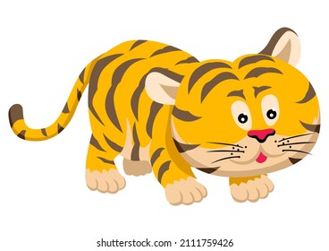 Ilustración vectorial del tigre tierno de dibujos animados aislado en blanco