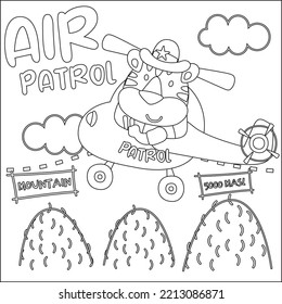 Vector illustration of cute cartoon tiger pilot. Childish design for kids activity colouring book or page.