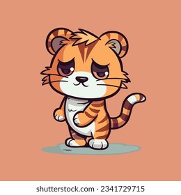Vector illustration of a cute cartoon tiger sitting with a big smile, illustration of a cute cattoon lion, vector illustrator cute tiger or lion with a variety of emotions that you will love
