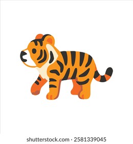 Vector illustration of cute cartoon tiger on white background. 