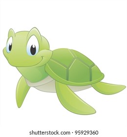 Vector illustration of a cute cartoon turtle. Grouped in one layer.