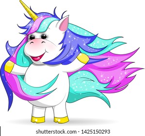 Vector illustration with cute cartoon unicorn 