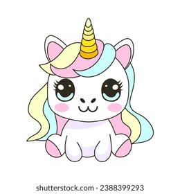 Vector illustration with cute cartoon unicorn