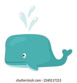 Vector illustration of a cute cartoon whale with spray.