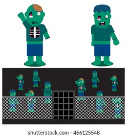 vector illustration of cute cartoon zombie character design