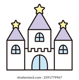 Vector illustration of a cute castle. Dreamy, fancy, star, line