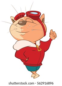 Vector Illustration of a Cute Cat Aircraft Pilot. Cartoon Character