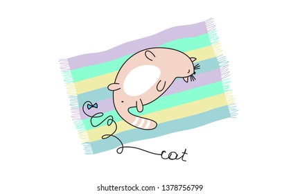 vector illustration cute cat asleep, funny print for t-shirt