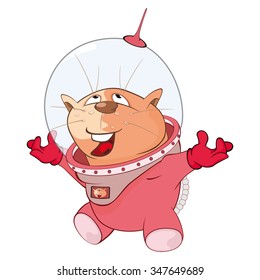 Vector Illustration of a Cute Cat Astronaut. Cartoon Character