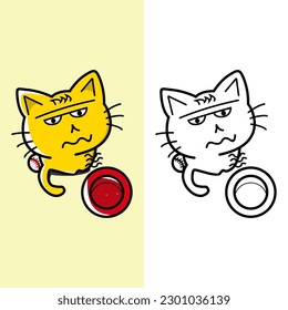 vector illustration of a cute cat and a baseball, colored and black and white