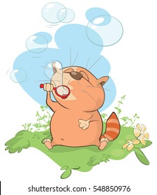 Vector Illustration of a Cute Cat Blowing Bubbles. 