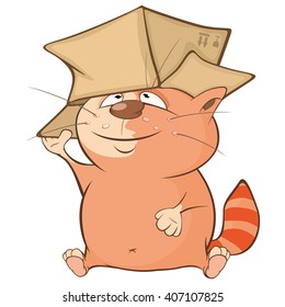 Vector Illustration of a Cute Cat and a Box. Cartoon Character