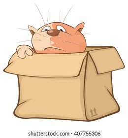 Vector Illustration of a Cute Cat and a Box. Cartoon Character