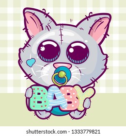 Vector illustration of a cute cat. Can be used for baby t-shirt print, fashion print design, kids wear, baby shower celebration greeting and invitation card. - Vector