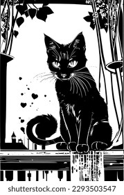 Vektorgrafik des süßen Katzenkartoons in der Stadt