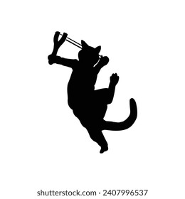 Vector Illustration of a Cute Cat. Cartoon Character. Cartoon funny cat shoots a slingshot.