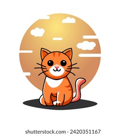 vector illustration of a cute cat in cartoon style with orange color