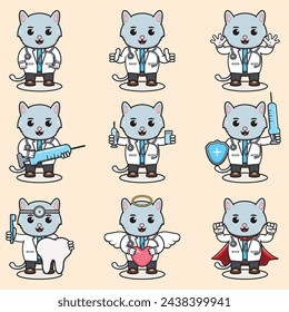 Vector Illustration of Cute Cat cartoon with Cat costume. Set of cute Bear characters. Collection of funny little Cat.