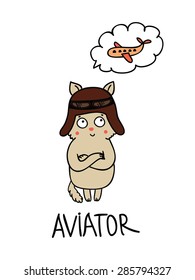 Vector illustration with a cute cat in cartoon style. Beautiful greeting cards. Cat-pilot