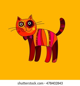 Vector illustration of cute cat. Cartoon animal. Vector pet illustration can be used for book cover, sign, banner, logo design.