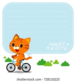 Vector illustration of cute cat character riding a bicycle with some space that you can place your text on, message board, notice, card.