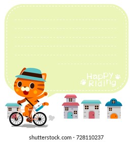 Vector illustration of cute cat character riding a bicycle with some space that you can place your text on, message board, notice, card.