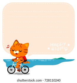 Vector illustration of cute cat character riding a bicycle with some space that you can place your text on, message board, notice, card.