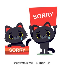 Vector illustration of cute cat characters holding sign with Sorry word isolated on white background
