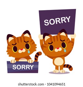 Vector illustration of cute cat characters holding sign with Sorry word isolated on white background