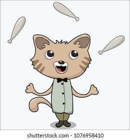 Vector Illustration of a Cute Cat Clown Juggler . Cartoon