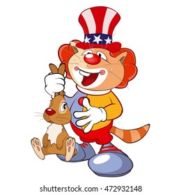 Vector Illustration of a Cute Cat Clown. Cartoon Character